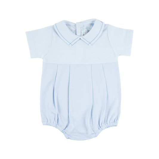 Baby Boy Light Blue Striped Classic Pima Cotton Bubble Romper