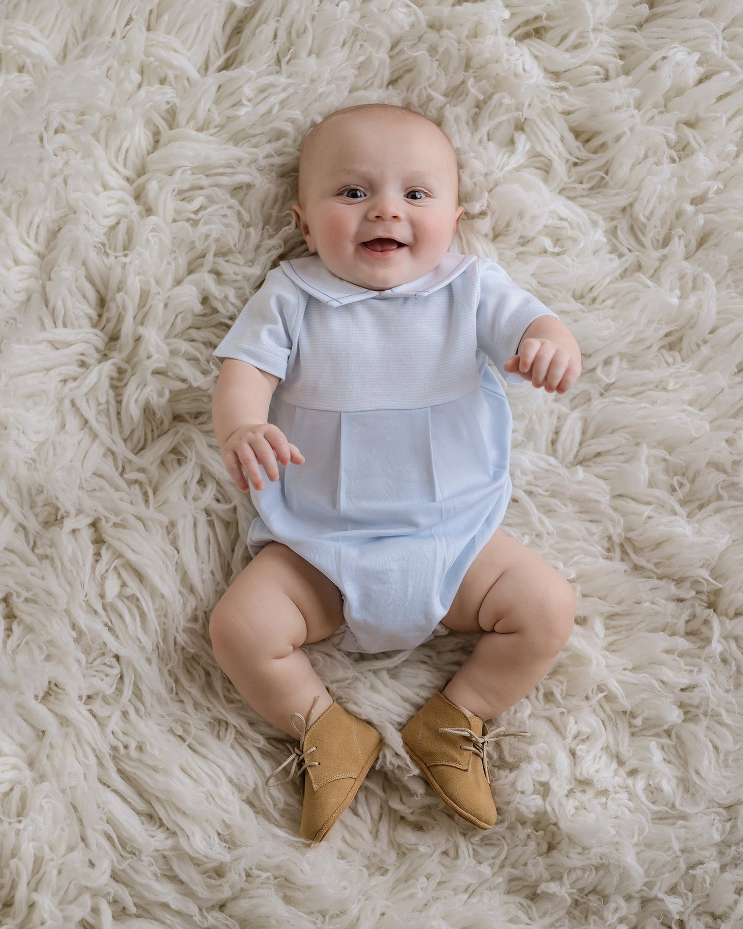 Baby Boy Light Blue Striped Classic Pima Cotton Bubble Romper