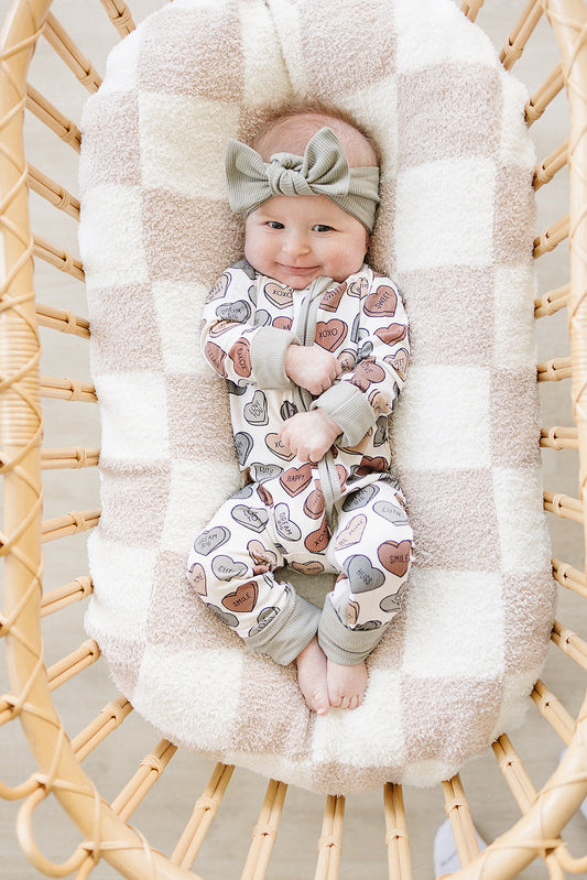 Baby Conversation Hearts Ribbed Bamboo Zipper Pajama