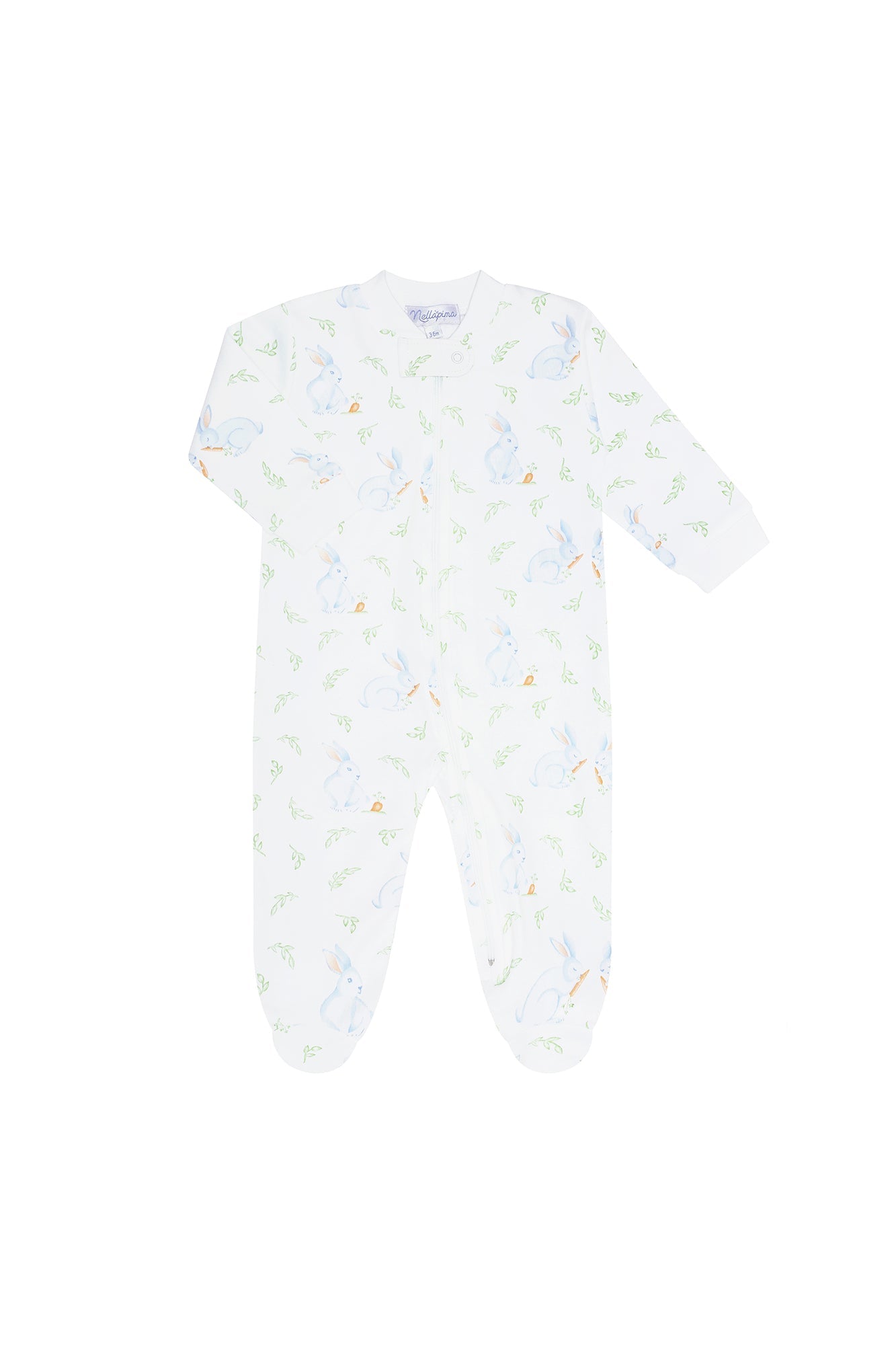 Baby Boy Blue Bunny Print Pima Cotton Zipper Footie