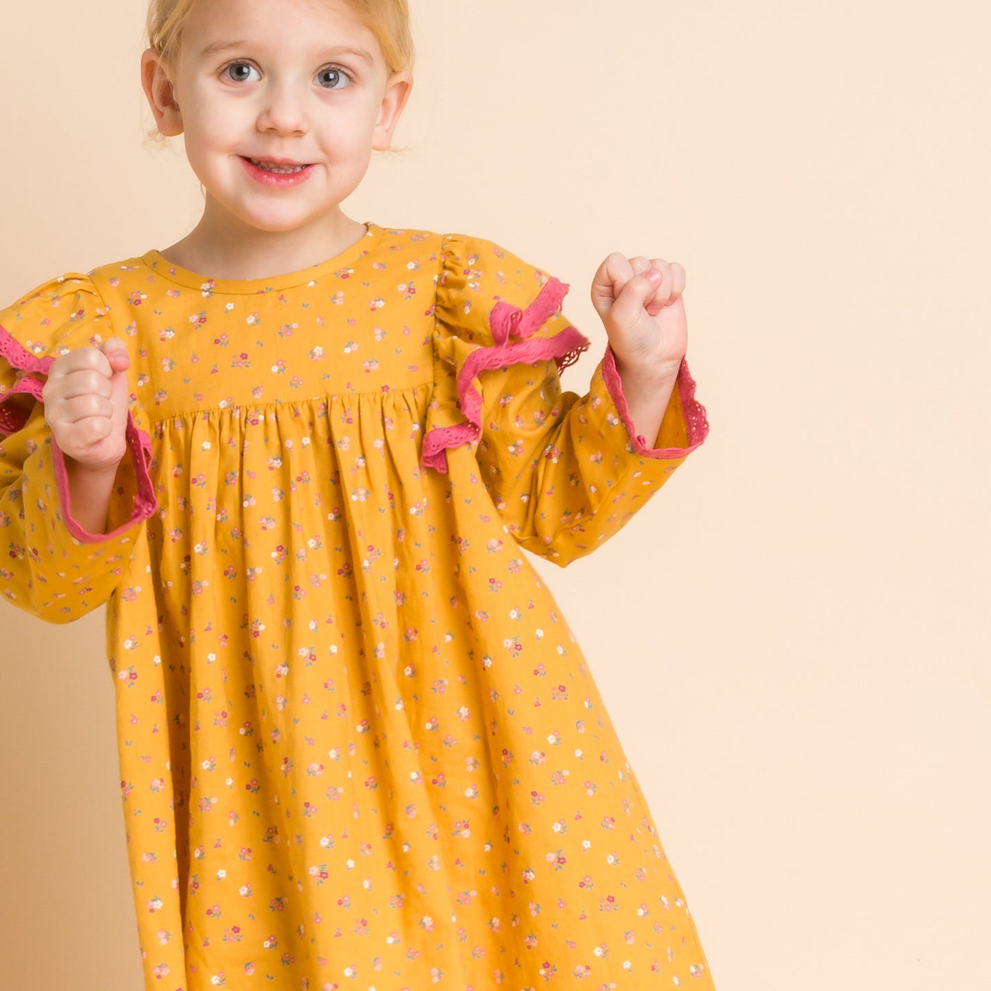 Girls Flutter Sleeves Dress with Lace Trim | Charlotte Provence Meadow