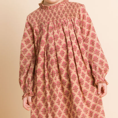 Girls' Smocked Long Sleeves Dress | Vintage Pink