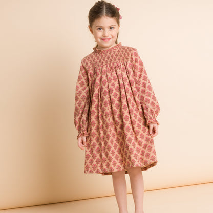 Girls' Smocked Long Sleeves Dress | Vintage Pink