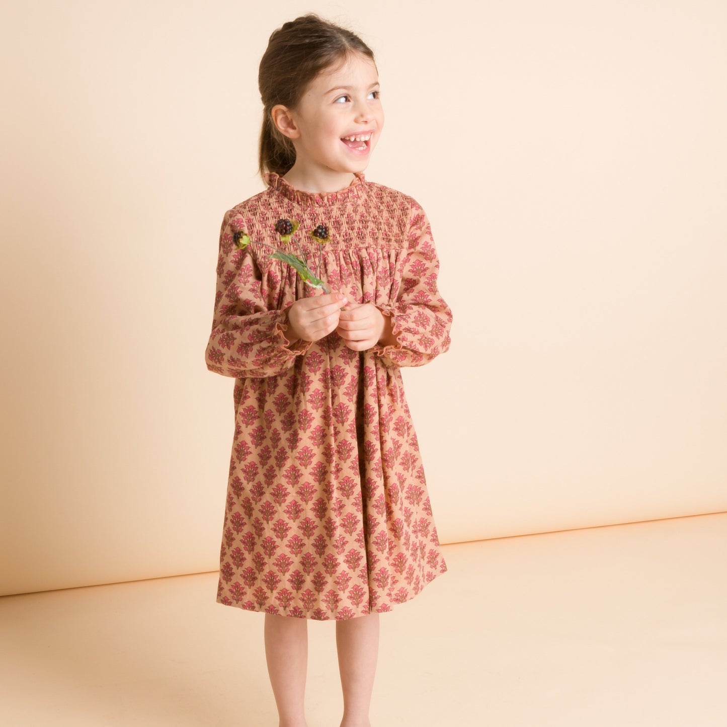 Girls' Smocked Long Sleeves Dress | Vintage Pink