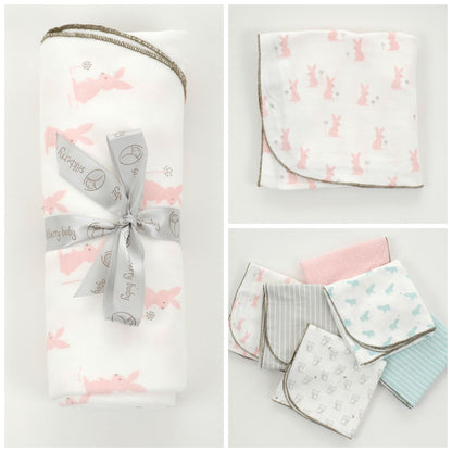 Organic Cotton Swaddler Blanket (Blush bunny print)