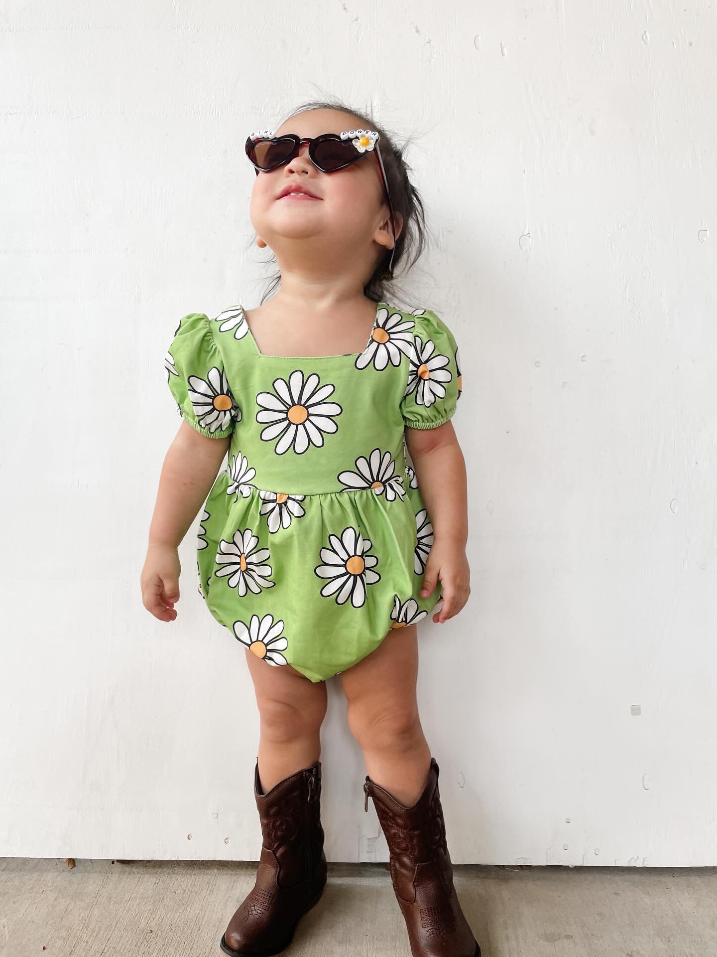 Baby Girl Green Daisy Bubble Romper