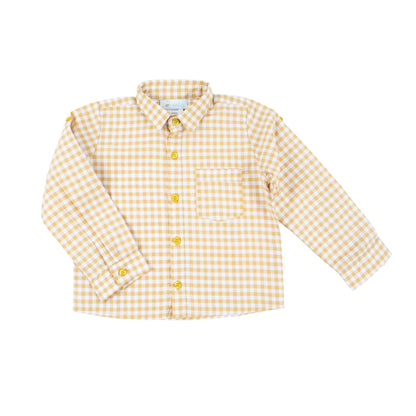 Boys Yellow Gingham Button Down Shirt