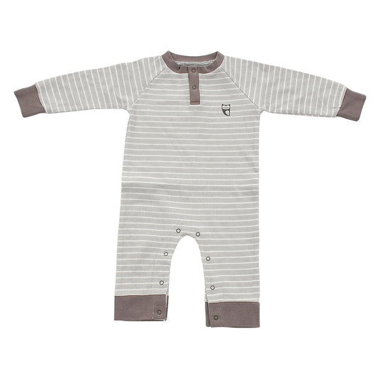 Organic Cotton Long Sleeve Romper (Silver cloud stripe)