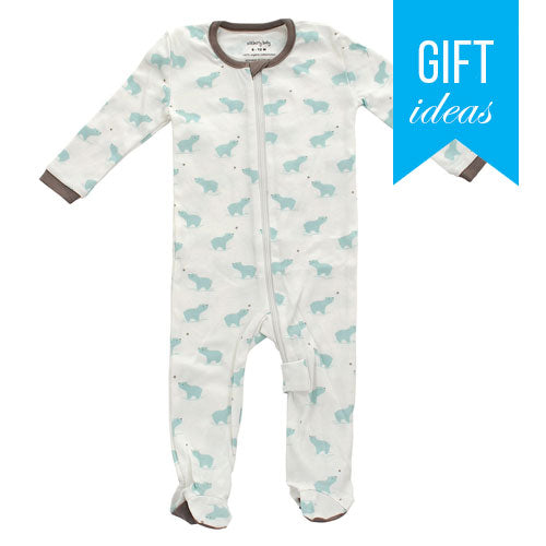 Organic Cotton Footed Sleeper - Arctic blue bear print