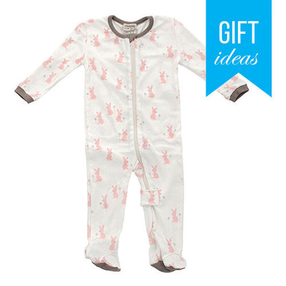 Organic Cotton Footed Sleeper - Blush bunny print