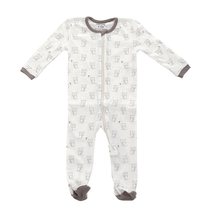 Organic Cotton Footed Sleeper - Silver cloud owl print