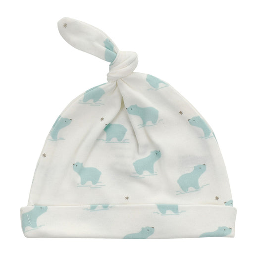 Organic Cotton Knot Hat - Arctic blue bear print