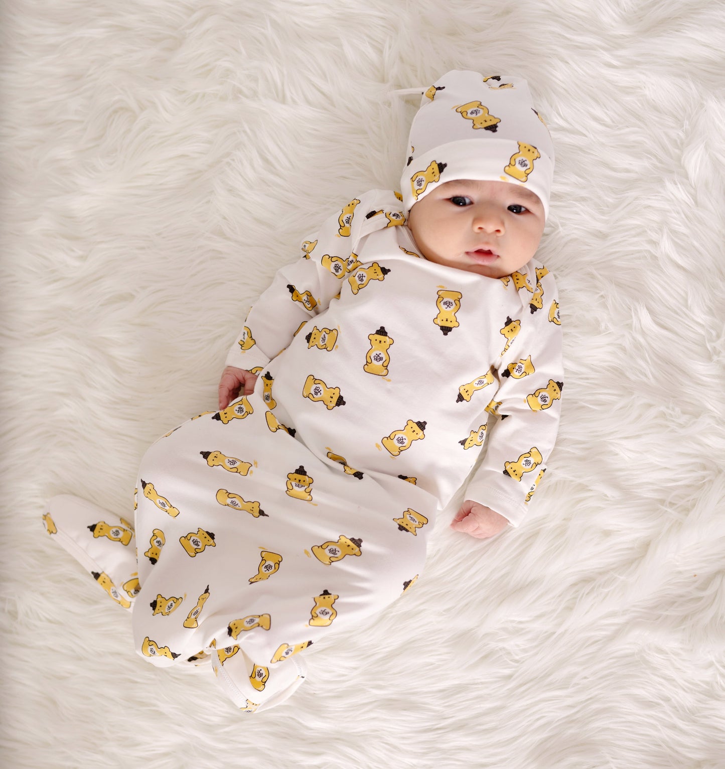 Organic Cotton Knot Hat (Honey Bear Print)