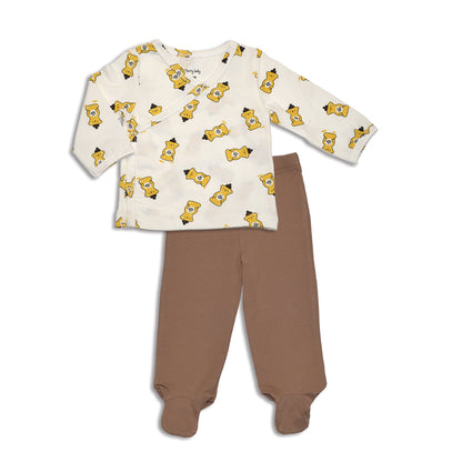 Organic Cotton Kimono Outfit Set (Honey Bear Print/Brownie)