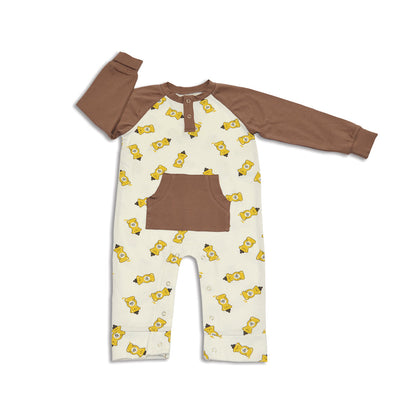 Organic Cotton Long Sleeve Romper w/Kangaroo Pocket (Honey Bear Print)