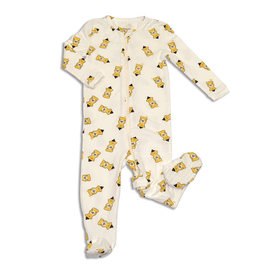 Organic Cotton Zip-up Footies (Honey Bear Print)