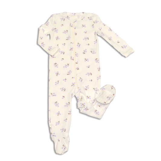 Organic Cotton Zip-up Footies (Winter Berries Print)