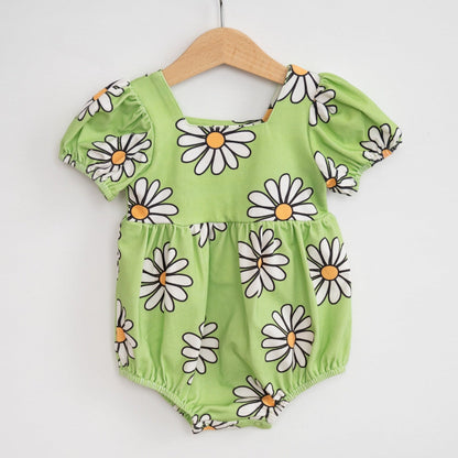 Baby Girl Green Daisy Bubble Romper