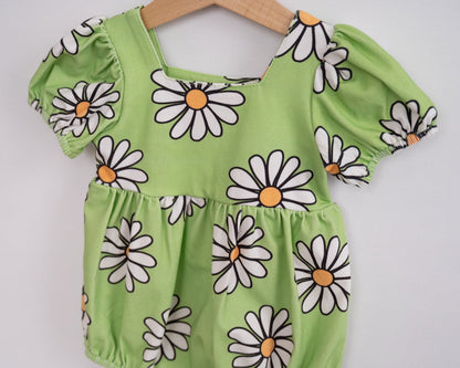 Baby Girl Green Daisy Bubble Romper