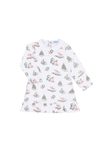 Girls Christmas Toile Long Sleeve Pima Cotton Playtime Dress