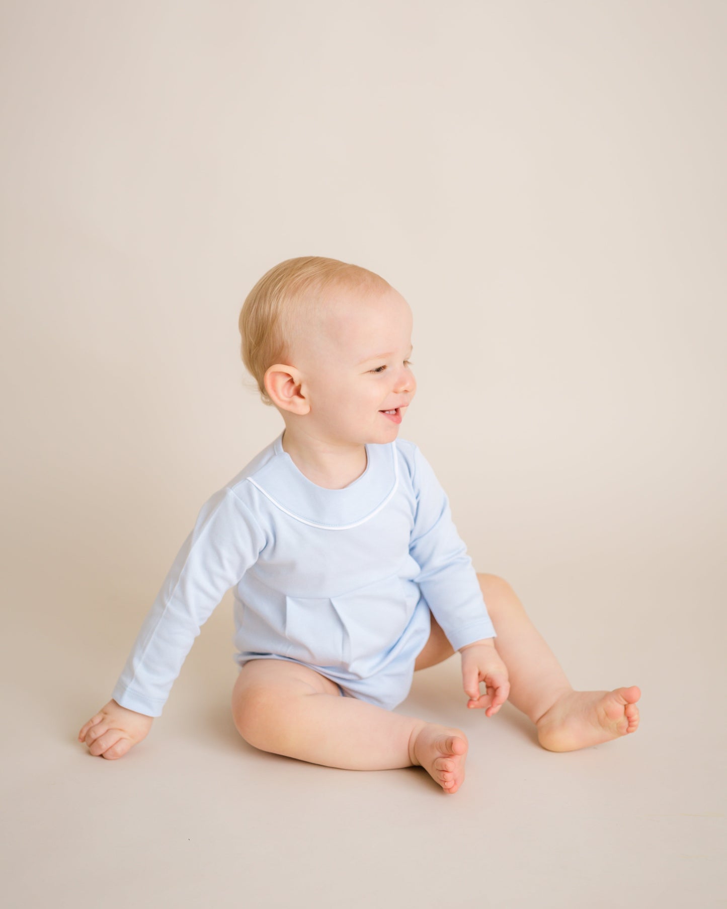 Baby Boy Light Blue Long Sleeve Pima Cotton Jersey Bubble Romper