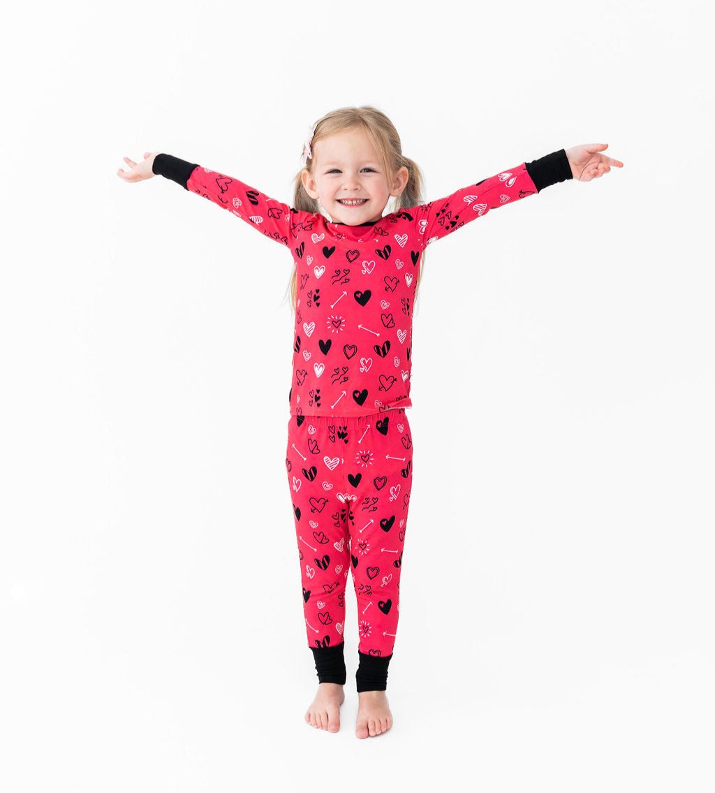 Heart Doodles Pink Bamboo 2-Piece Long Sleeve Set