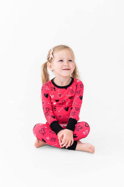 Heart Doodles Pink Bamboo 2-Piece Long Sleeve Set