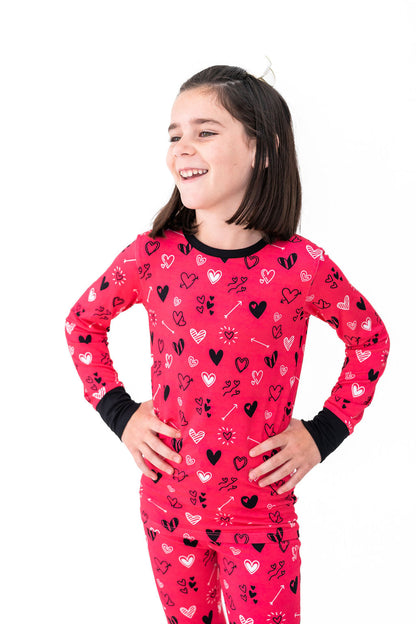 Heart Doodles Pink Bamboo 2-Piece Long Sleeve Set