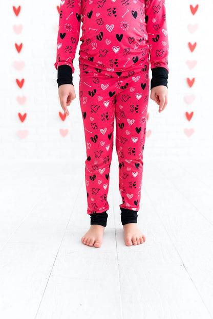 Heart Doodles Pink Bamboo 2-Piece Long Sleeve Set