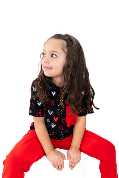 Girls Heart Doodles Red Bamboo Pocket Tee and Jogger Set