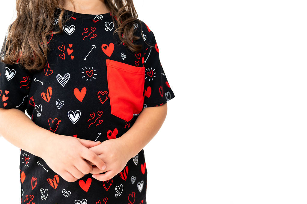 Girls Heart Doodles Red Bamboo Pocket Tee and Jogger Set