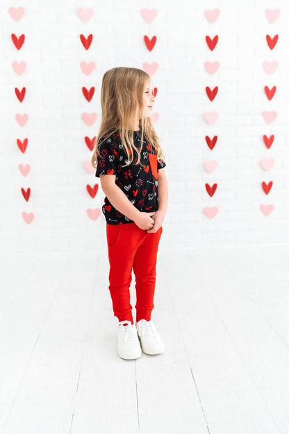 Girls Heart Doodles Red Bamboo Pocket Tee and Jogger Set