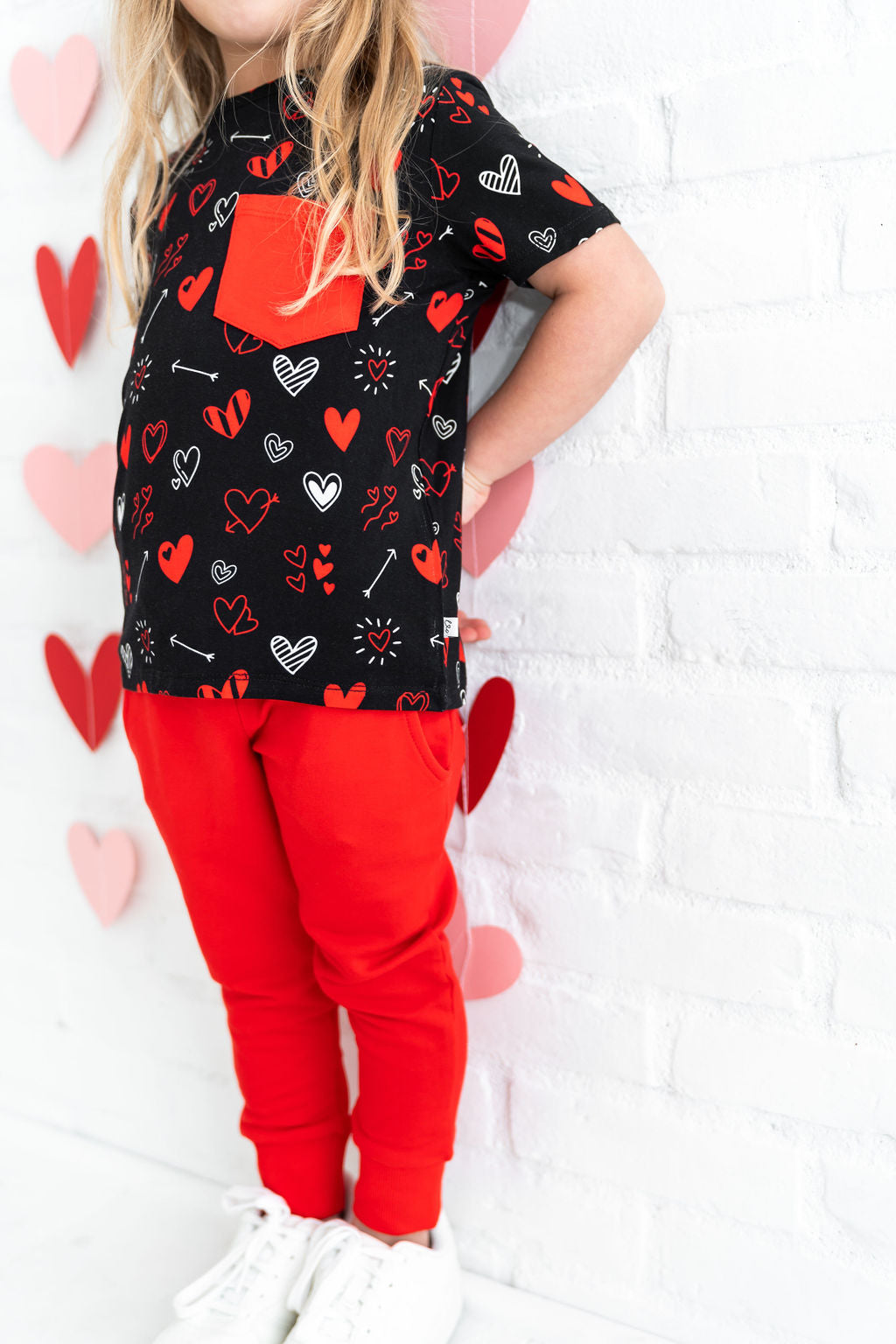 Girls Heart Doodles Red Bamboo Pocket Tee and Jogger Set