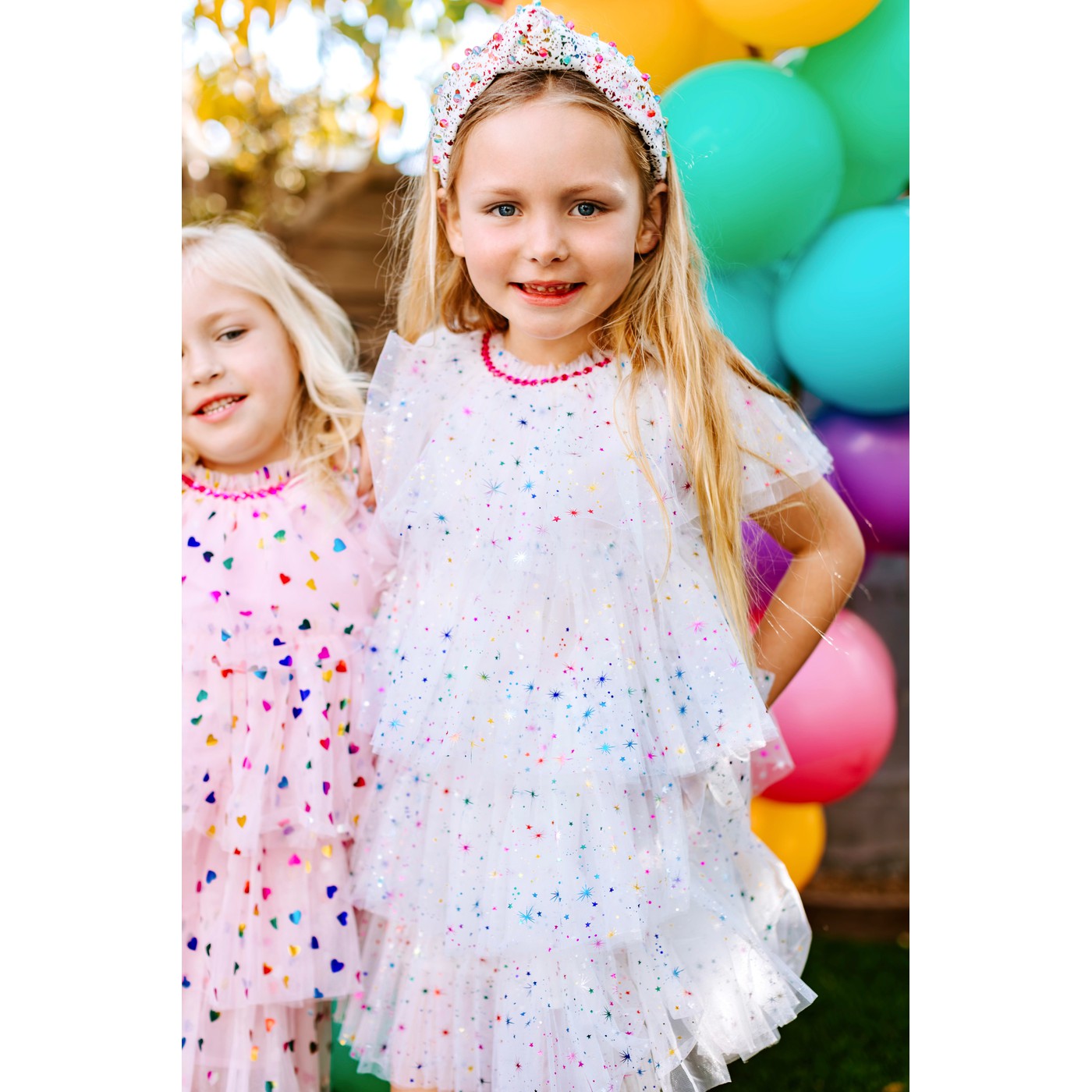 Girls White Sparkler Foil Cake Dress