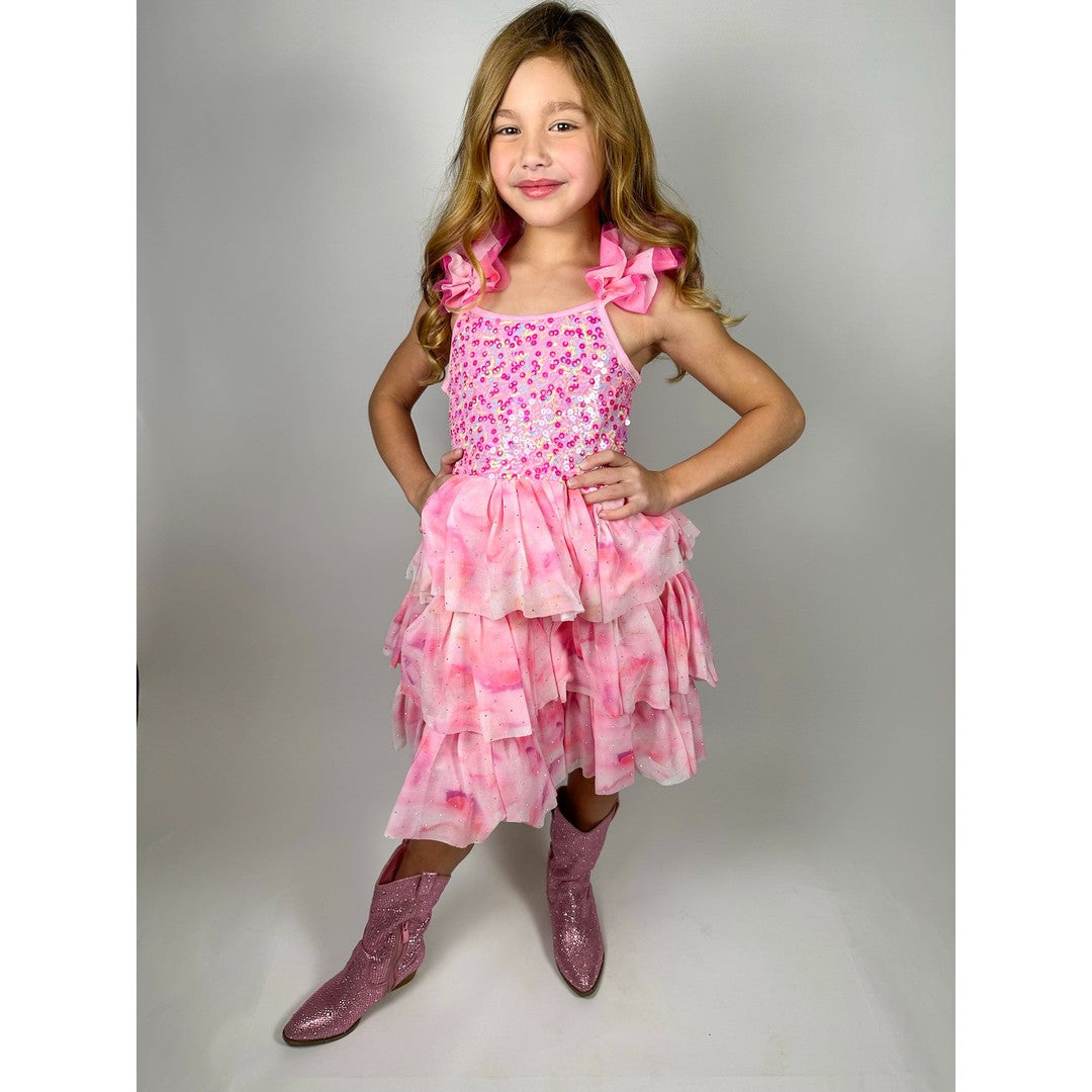 Girls Ombre Pink Sparkle Tulle Dress