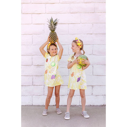 Girls Tie Dye Patched Fruit Dress