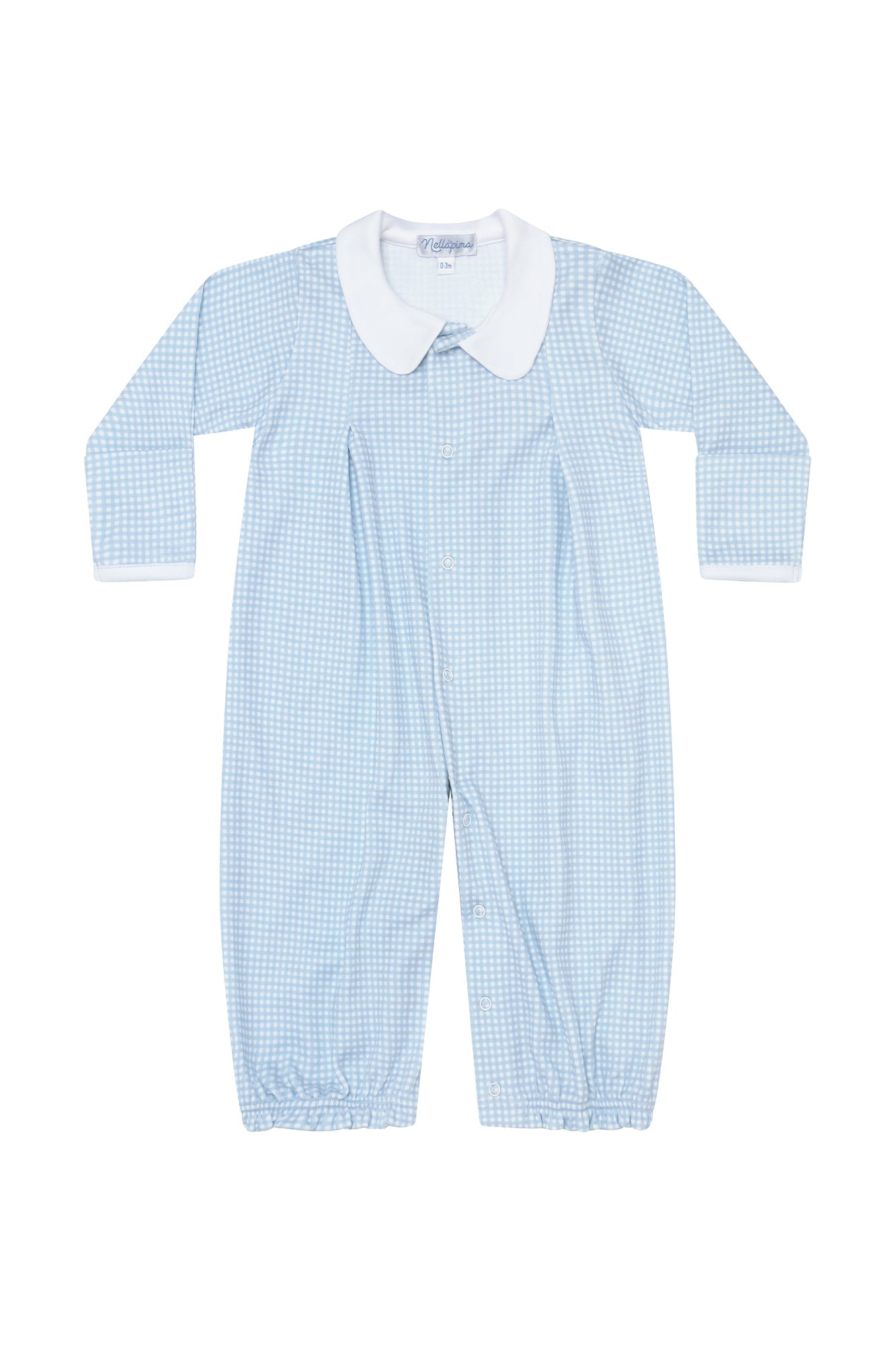 Blue Gingham Pima Cotton Converter Baby Gown