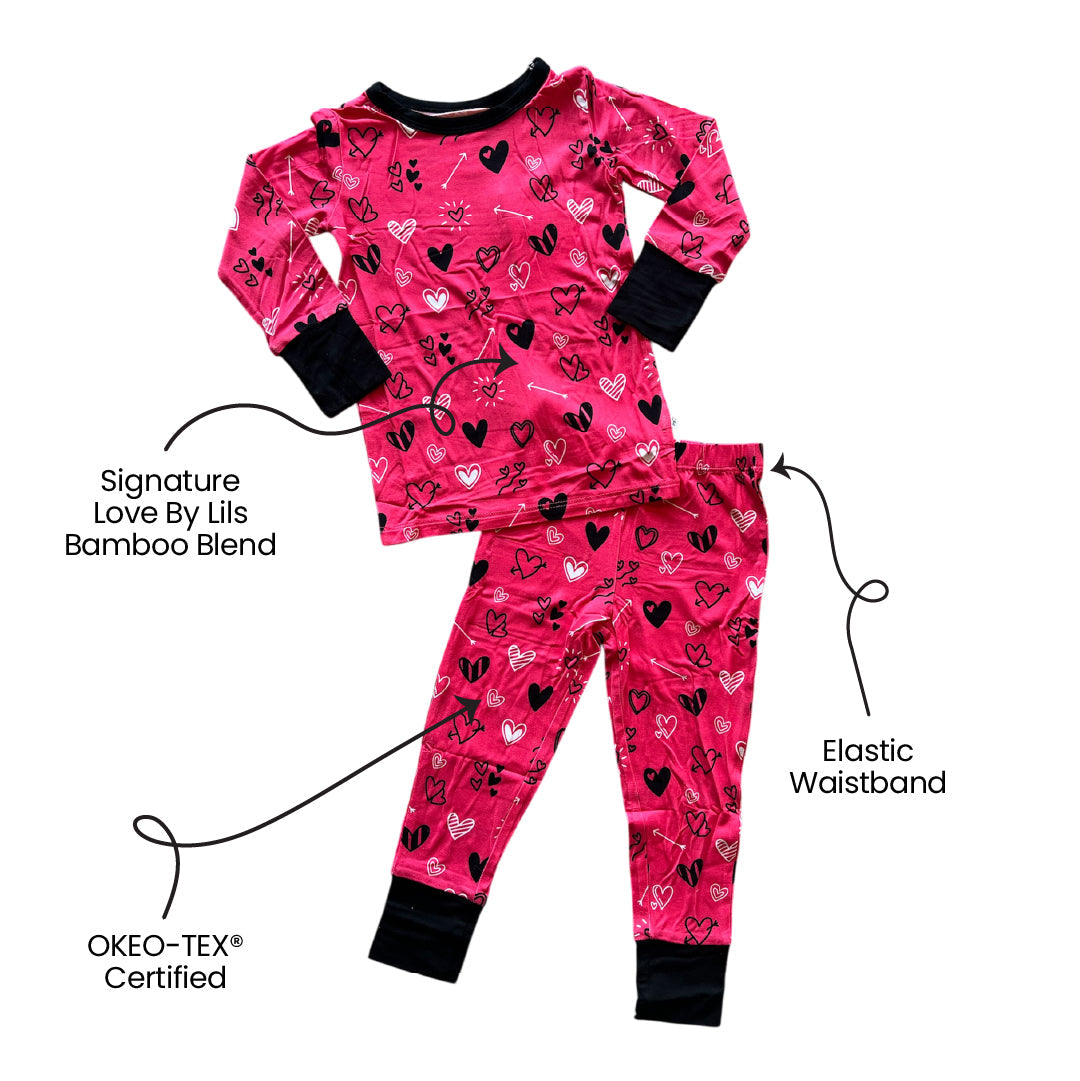 Heart Doodles Pink Bamboo 2-Piece Long Sleeve Set