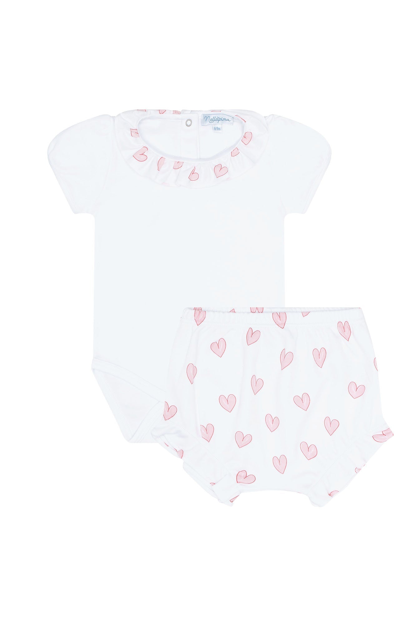 Baby Pink Heart Print Pima Cotton Onesie Set