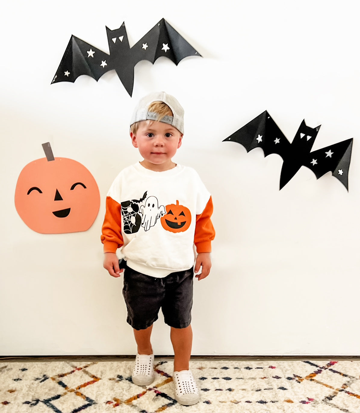 BOO Kids Contrast Sleeve Sweatshirt with Halloween Design