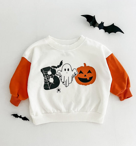 BOO Kids Contrast Sleeve Sweatshirt with Halloween Design