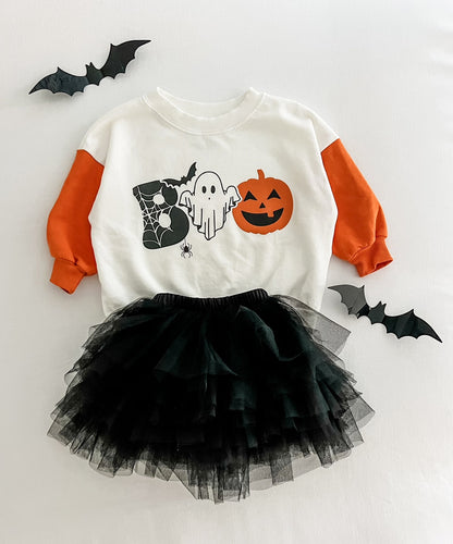 BOO Kids Contrast Sleeve Sweatshirt with Halloween Design