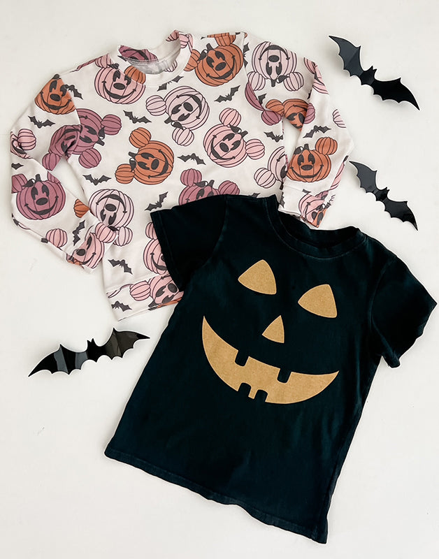 Jack-O-Lantern Kids Tee in Vintage Black Super Soft Cotton