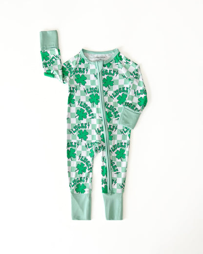 Baby Bamboo Zip Pajama Romper | Lucky Shamrock