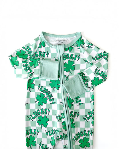 Baby Bamboo Zip Pajama Romper | Lucky Shamrock