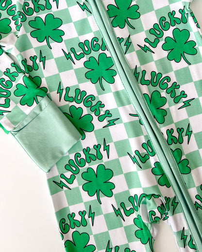 Baby Bamboo Zip Pajama Romper | Lucky Shamrock