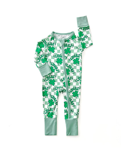 Baby Bamboo Zip Pajama Romper | Lucky Shamrock