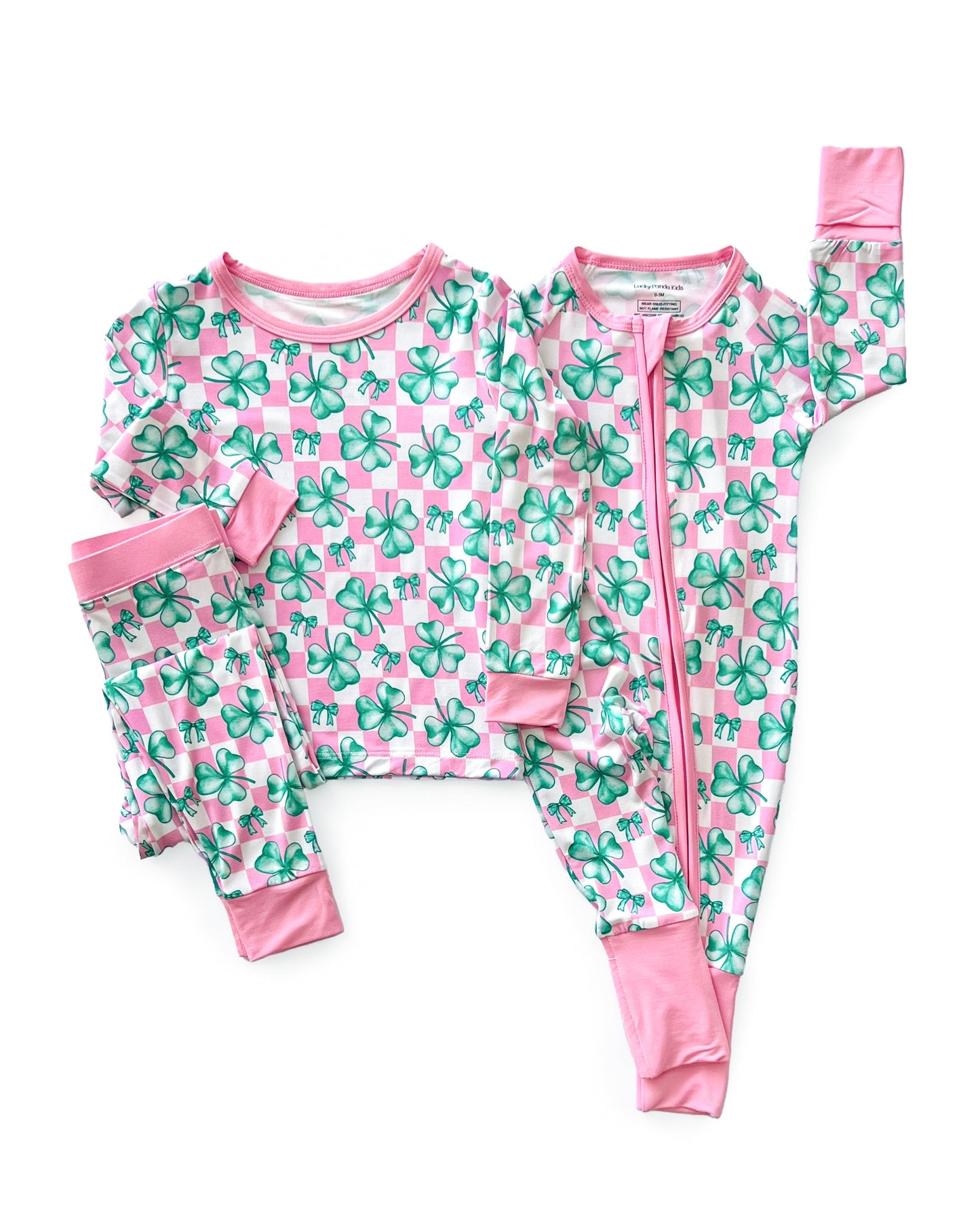 Girls Shamrock & Bows Bamboo Two Piece Pajama Set