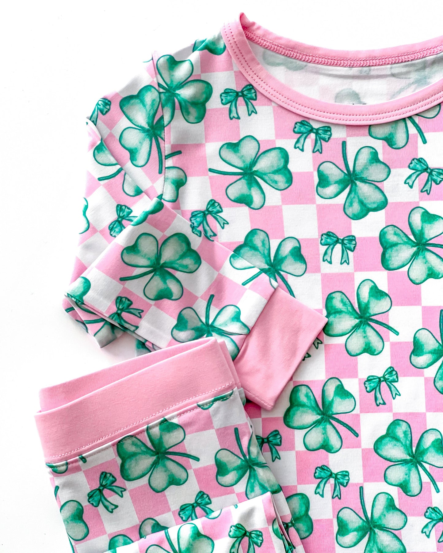 Girls Shamrock & Bows Bamboo Two Piece Pajama Set