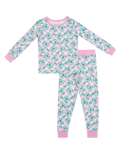 Girls Shamrock & Bows Bamboo Two Piece Pajama Set